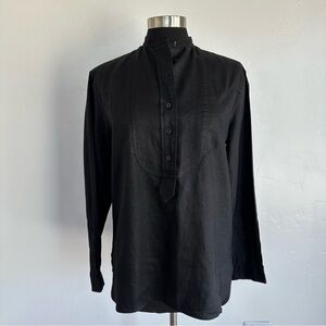 Lauren Ralph Lauren Blouse Linen Black 1/2 Button Front Long Sleeve Shirt Size 6